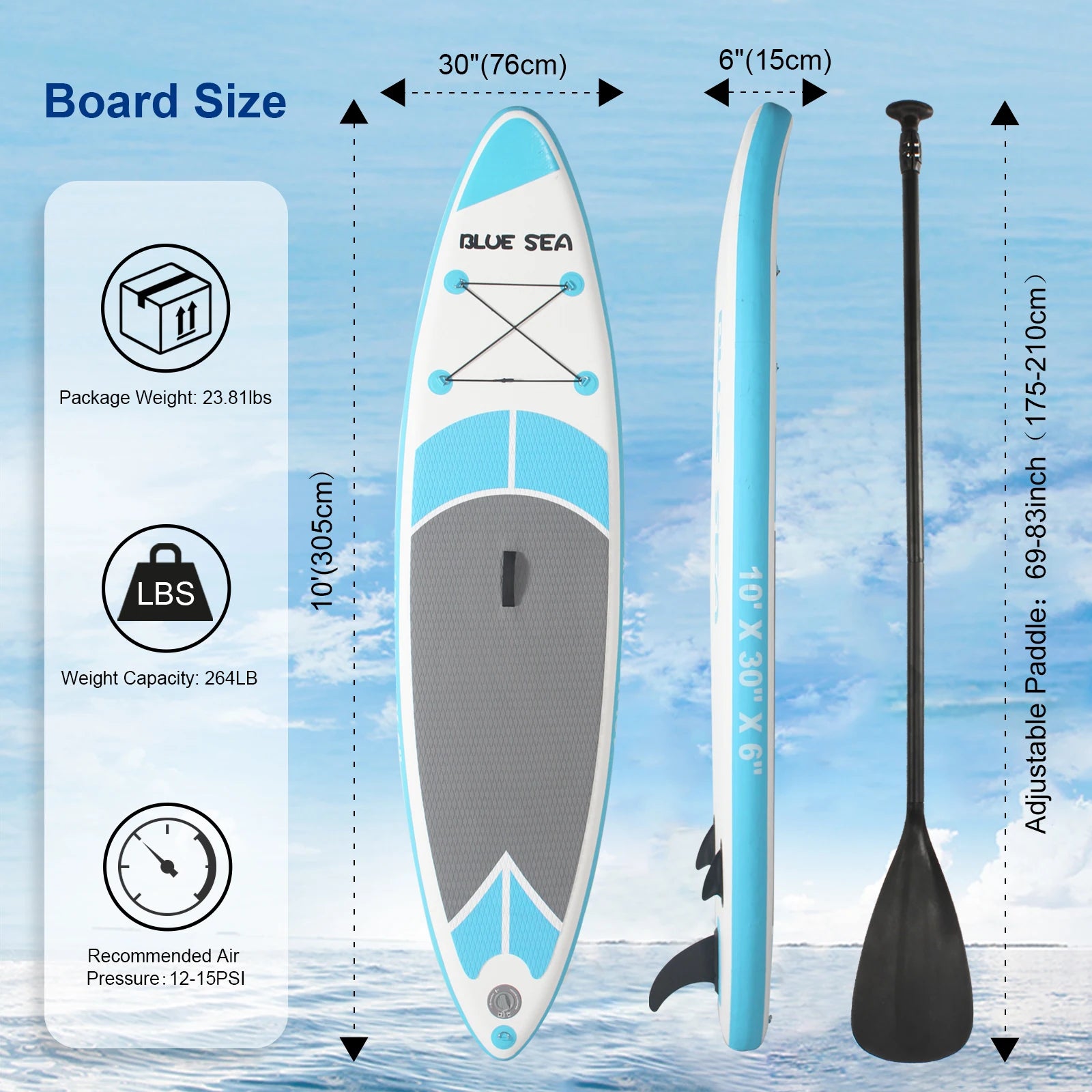 10ft Nafukovací paddleboard pro dospělé, protiskluzová EVA paluba, SUP board s příslušenstvím