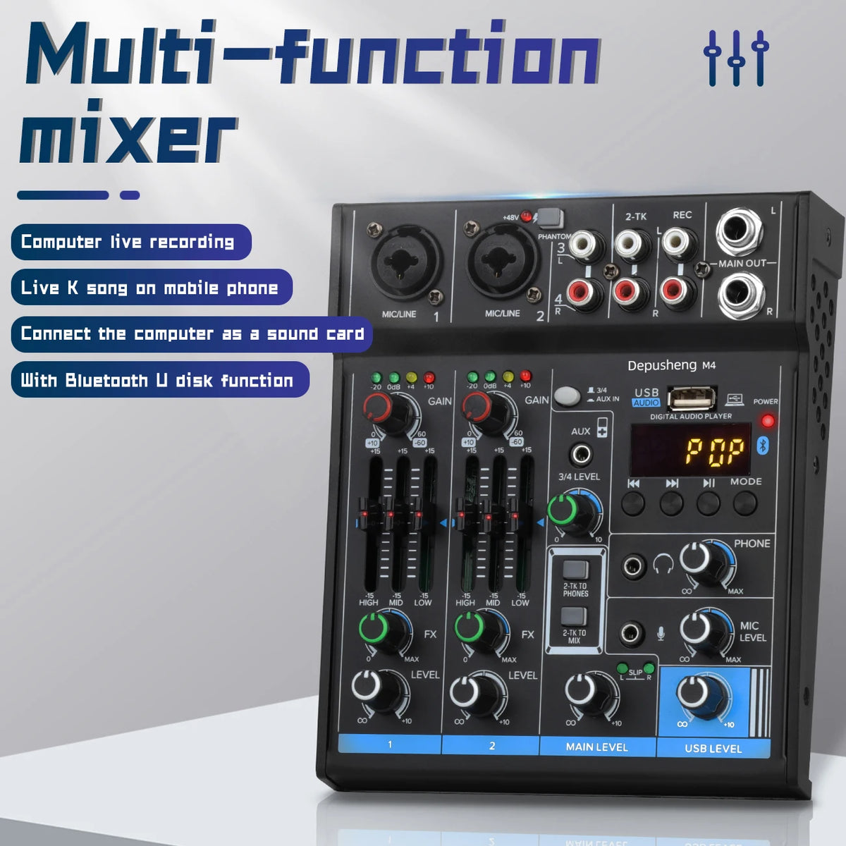 Table de mixage audio USB à quatre canaux M4