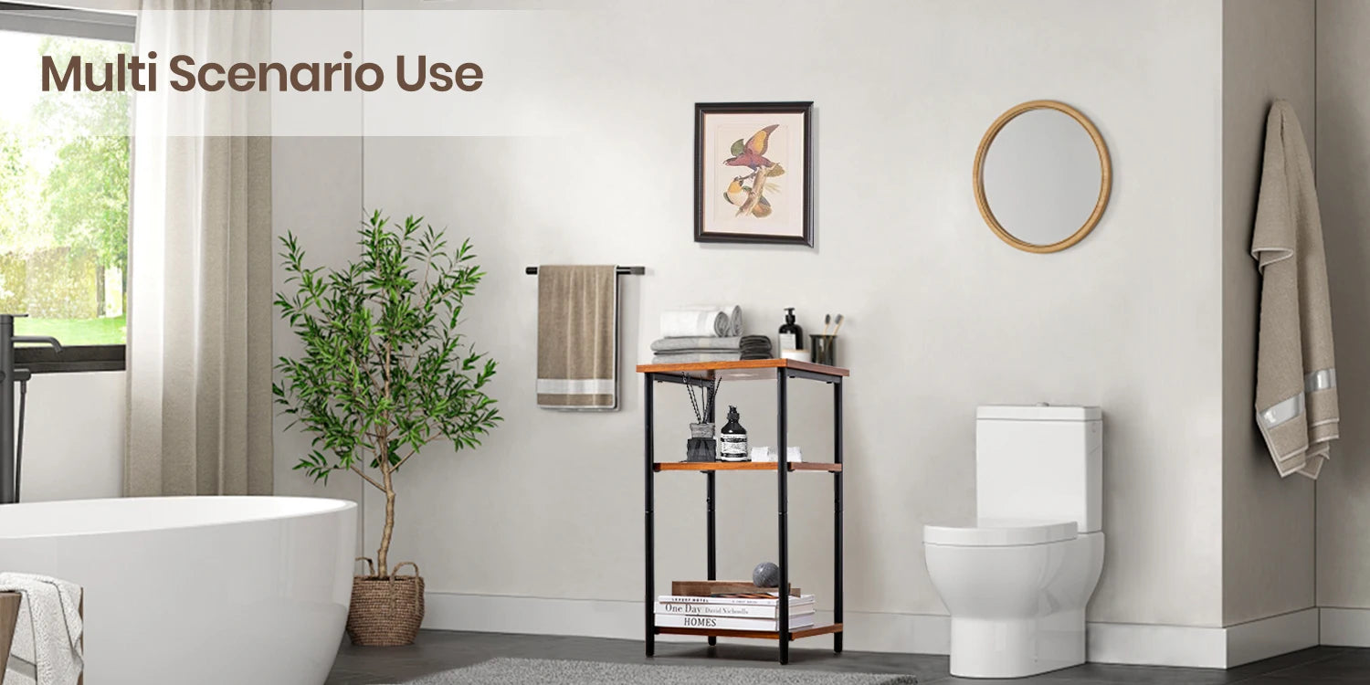 3-Tier Narrow End Table with Storage & Adjustable Feet