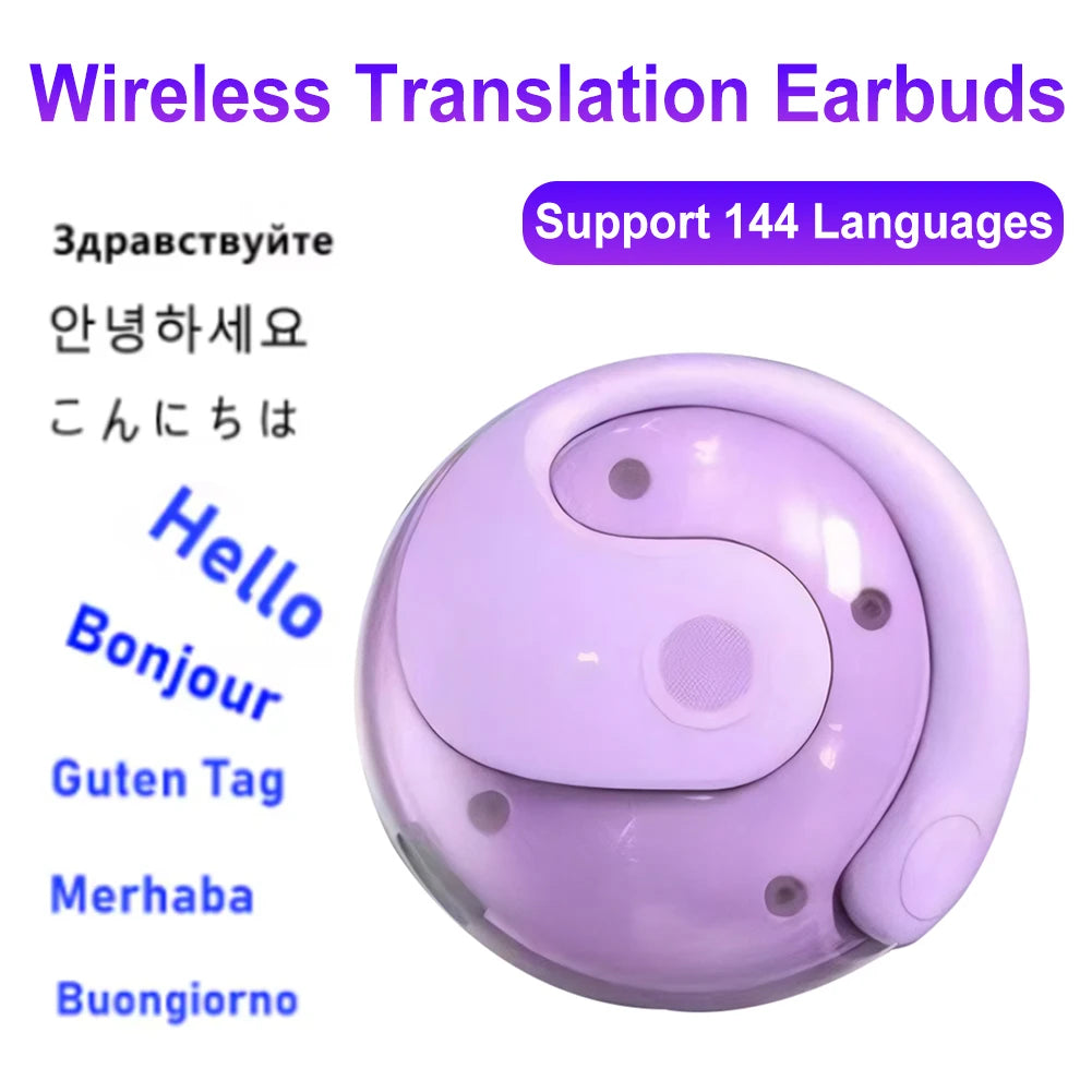 AI Translator Earbuds Bluetooth 5.4 Noise Cancelling Real Time Translator Ear Hook Two-Way Voice Translator for Business Travel