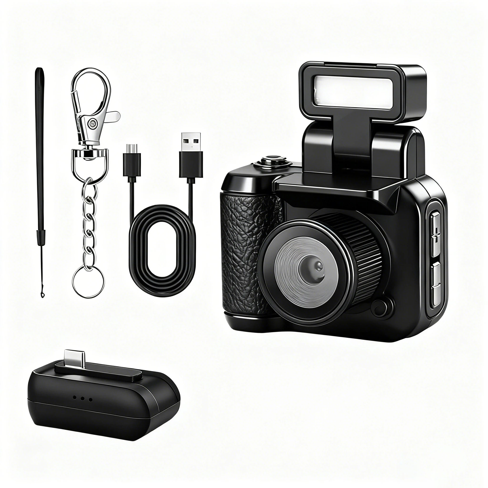 Mini caméra porte-clés vintage avec enregistrement vidéo 1080P et carte 8 Go