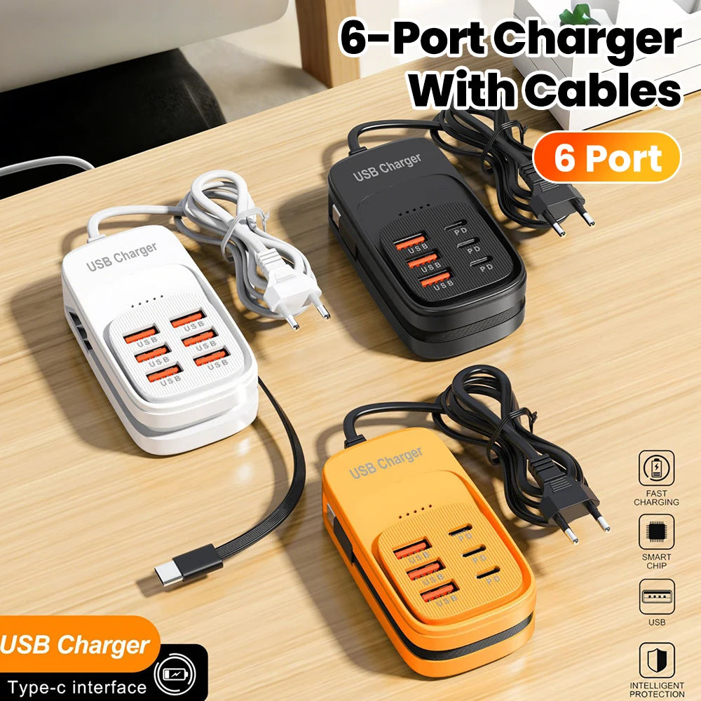 Fast USB Charger 6 in 1 Power Strip Desktop Charging Station Fast Charging Cord EU/UK/US Plug USB HUB Adapter Socket 3PD 3USB