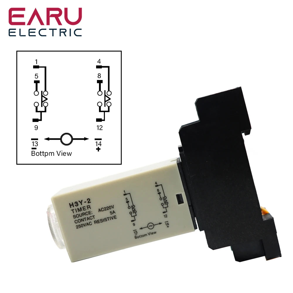Timer ritardato H3Y-2 AC220V con zoccolo, ritardo all'accensione, manopola rotante, DPDT, 0-30s 60Min, relè timer regolabile per domotica