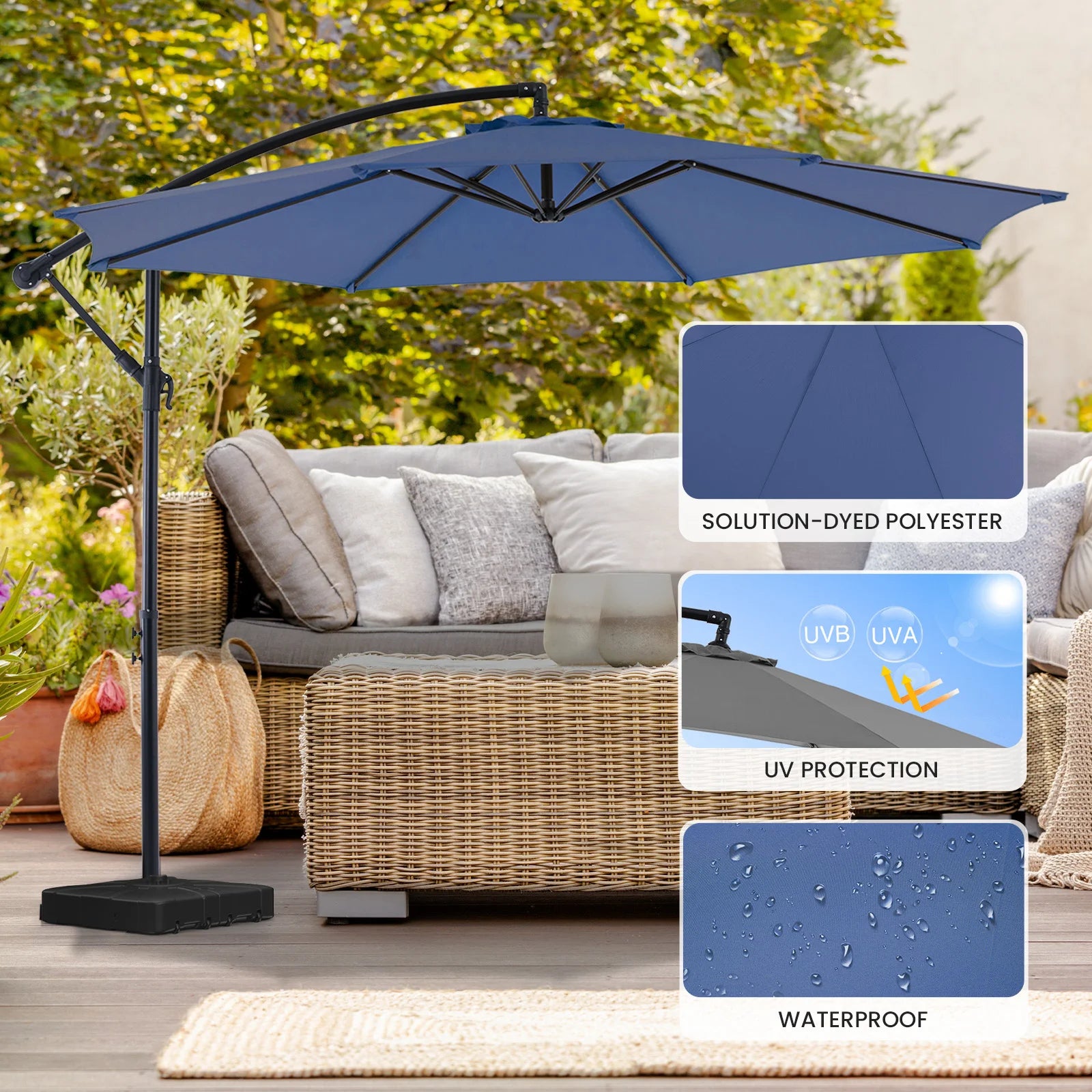 10FT Udendørs Parasol med Vip og UV50+ Solbeskyttelse