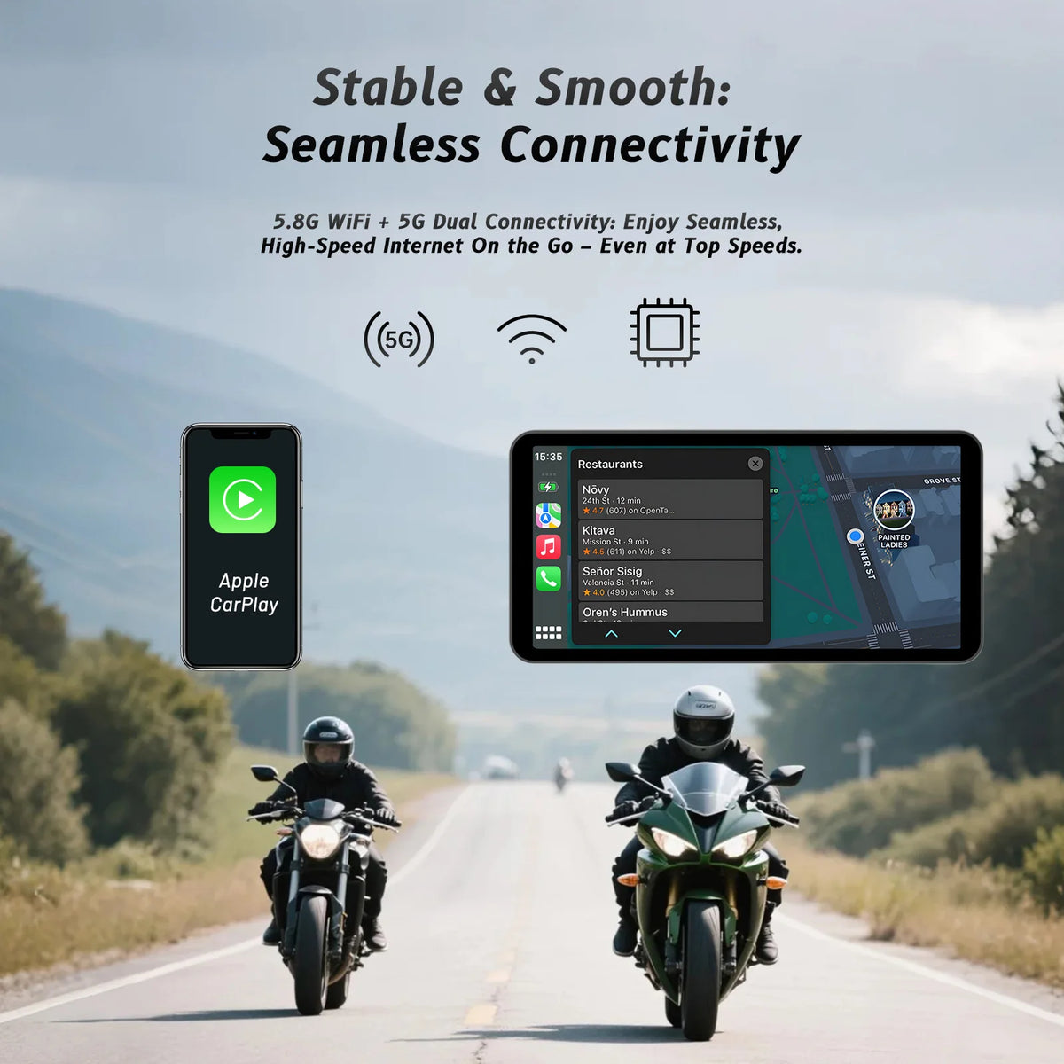 Six-Inch Motorcycle CarPlay and Android Auto Display