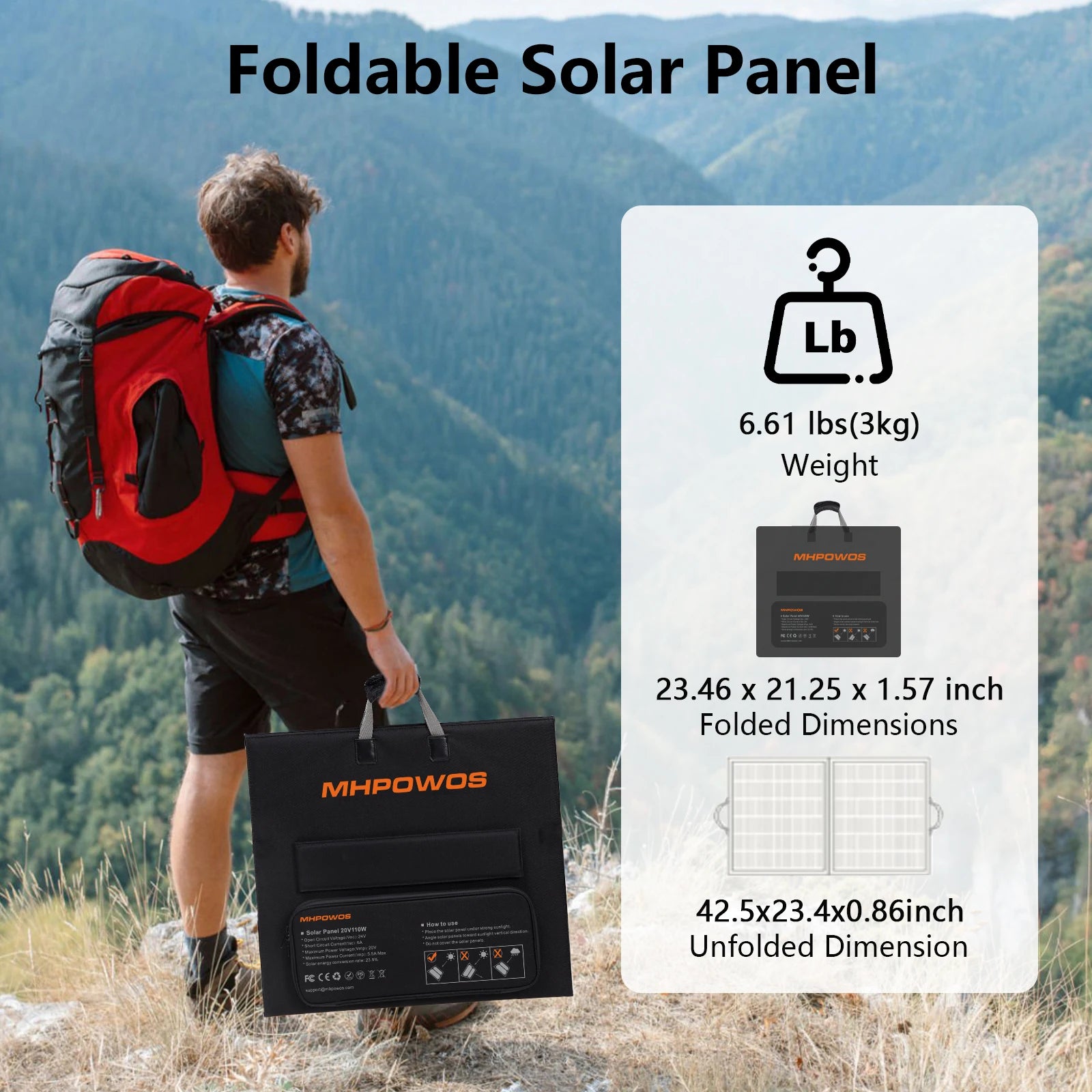 110W Portable Foldable Solar Panel 20V Waterproof