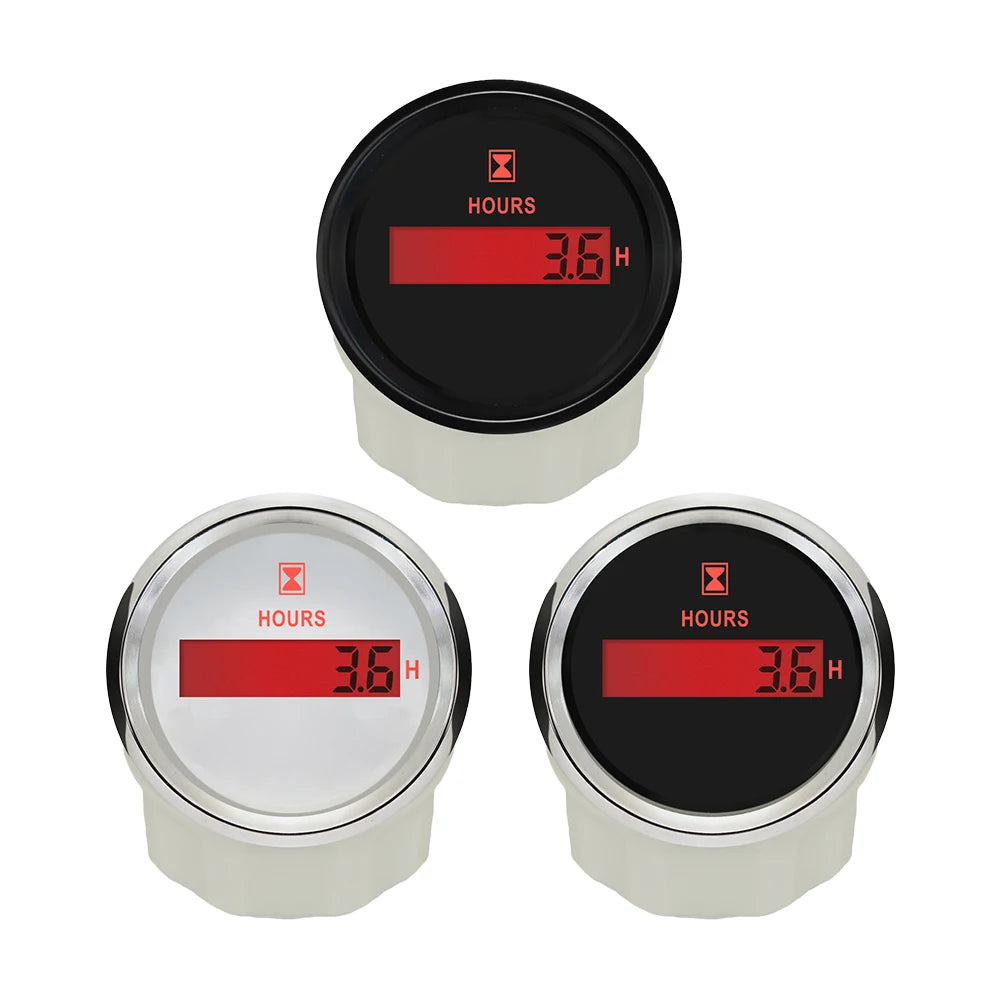 Digital timeteller på 52 mm med rød bakgrunnsbelysning, 9–32 V