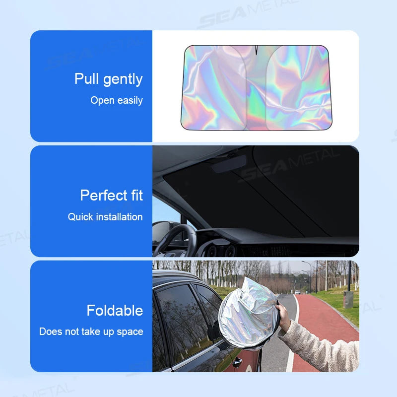 SEAMETAL Car Windshield Sun Shade Front Window Sunshade Windshield Sun Protection Cover UVR-Blocker Cooling Heat Shield Curtains