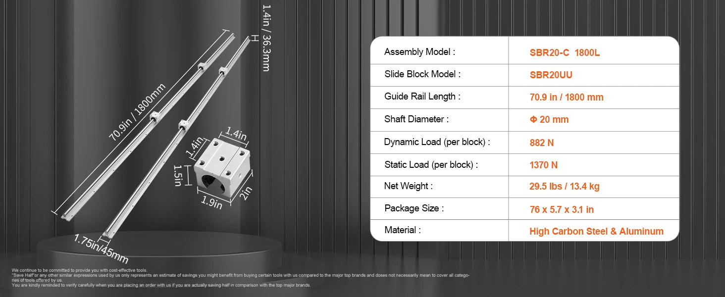 SBR Linear Guide Rail Kit with 4 Bearing Blocks for CNC & DIY