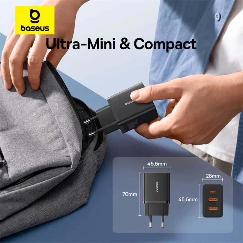 Baseus 30W Gyors Töltő 3-Portos USB-C PD és QC3.0 Fali Adapter