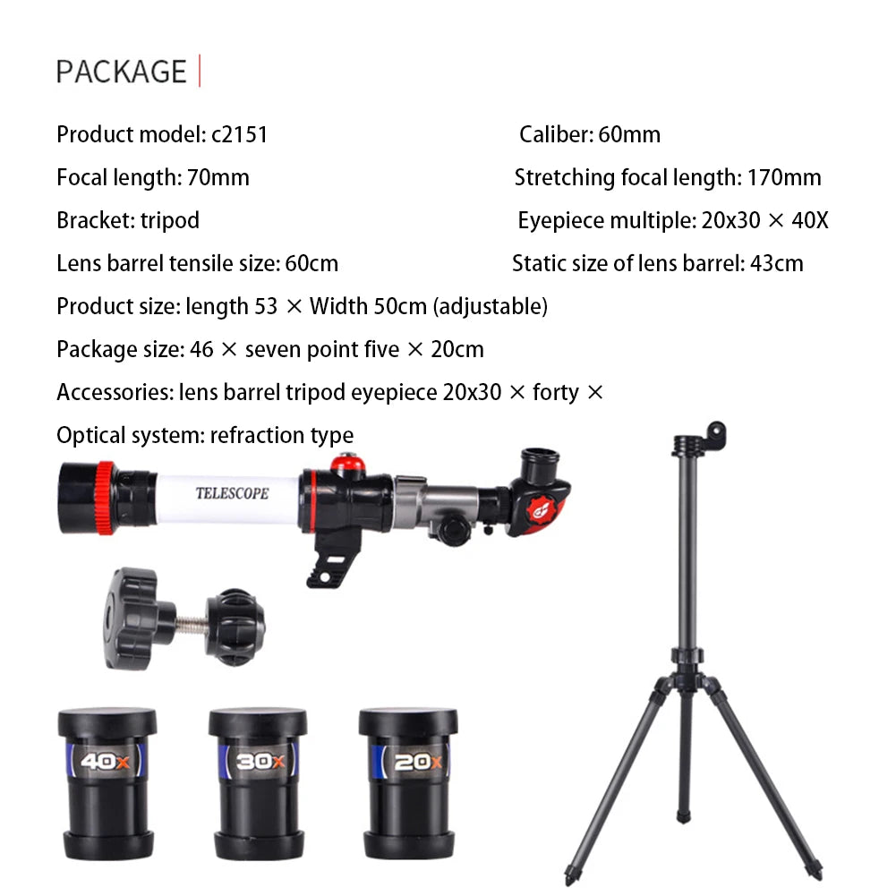 0|Professional Astronomical Telescope 20X 30X 40X Powerful Monocular Portable HD Moon Space Planet Observation Gifts for Children
