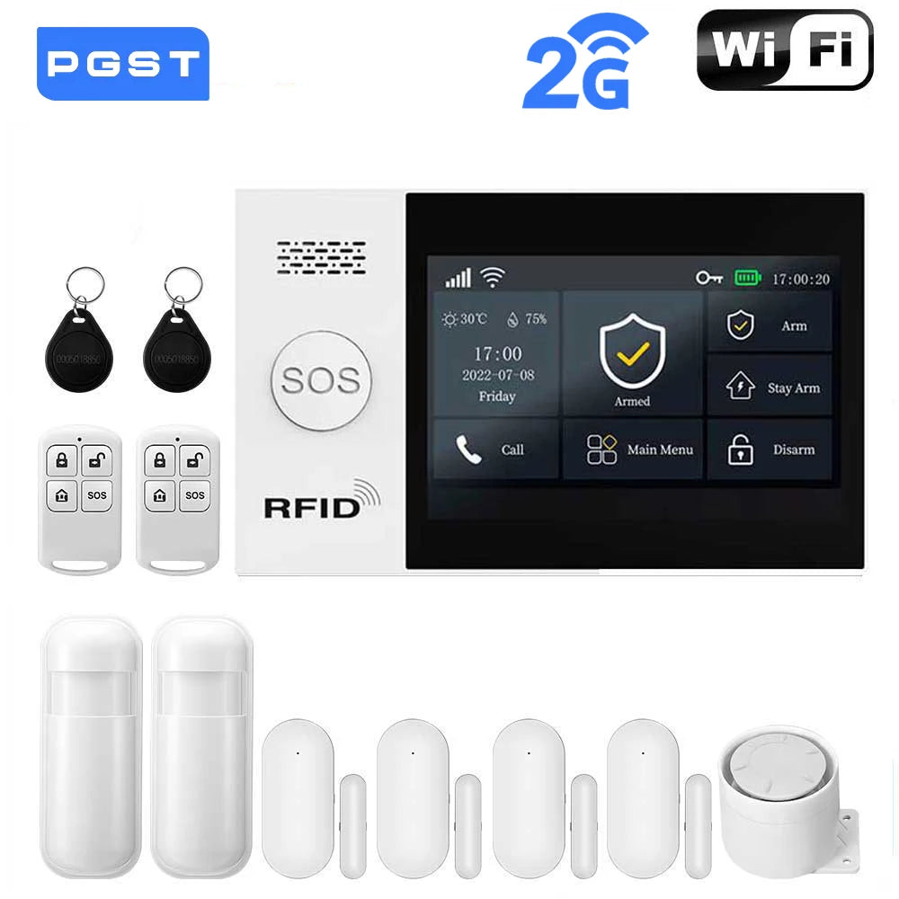 PGST Wireless Home Security Alarm System Work with Tuya 4G 2G GSM WIFI Smart Home 433MHz App Control With Alexa