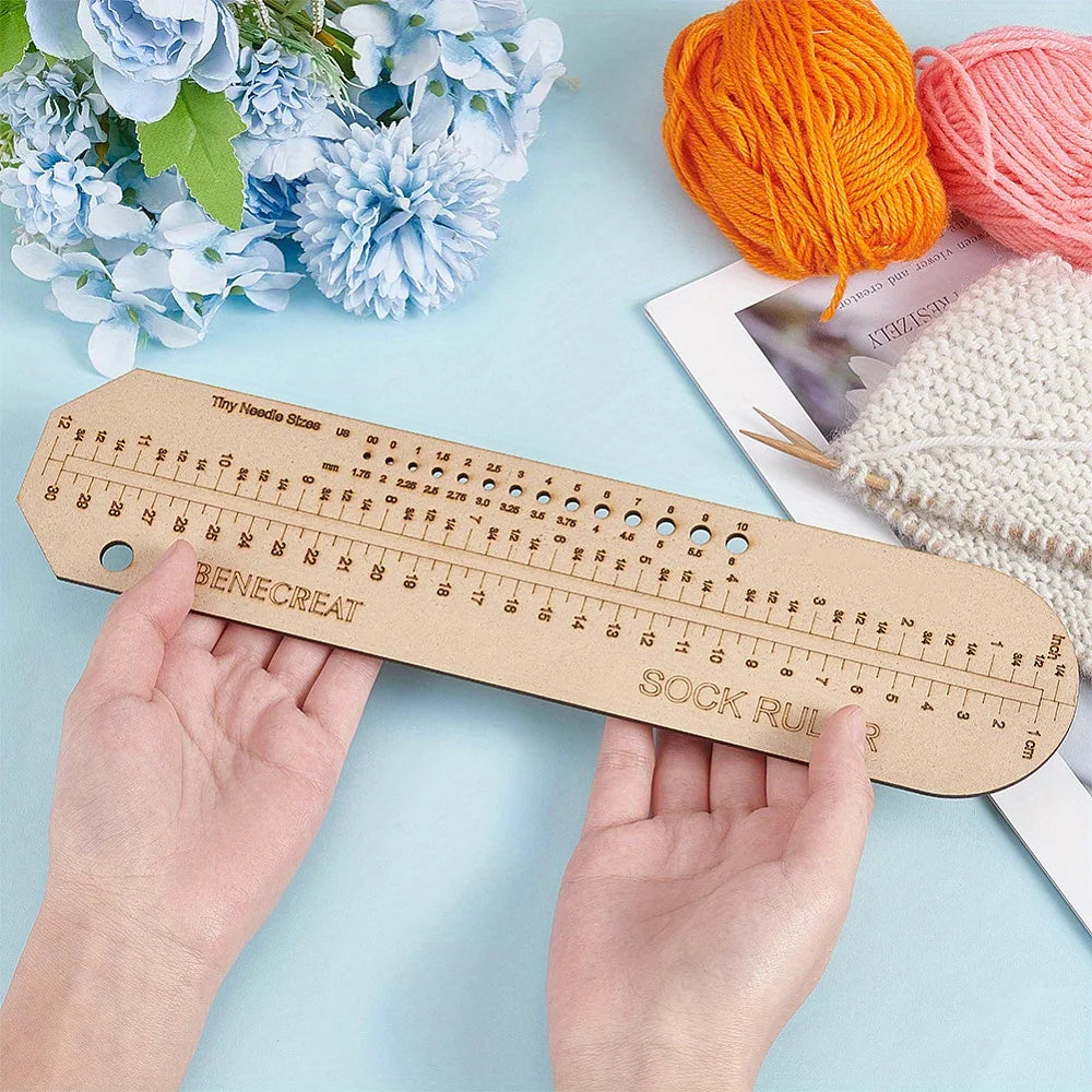 Wooden Sock Knitting Measurement Ruler