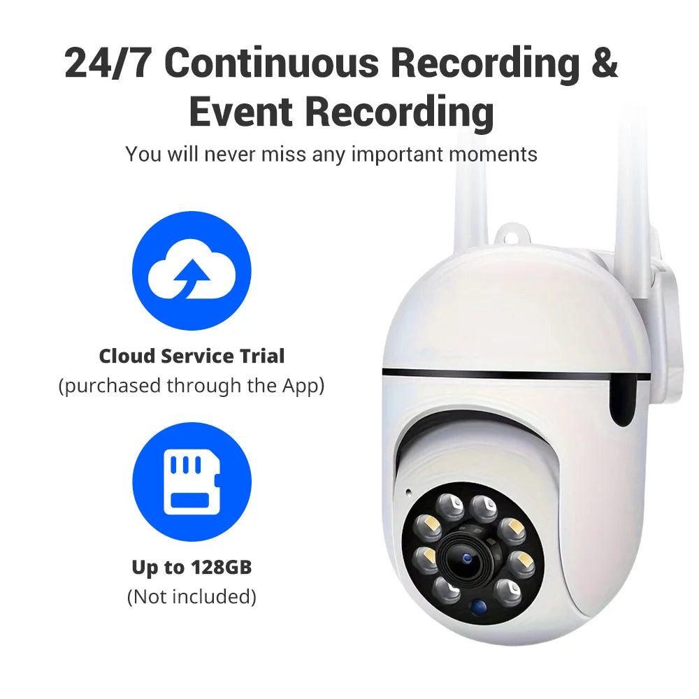 2-Pack 1080P WiFi Security Camera with Color Night Vision, 2-Way Audio, 360° Pan/Tilt/Zoom, Motion Detection