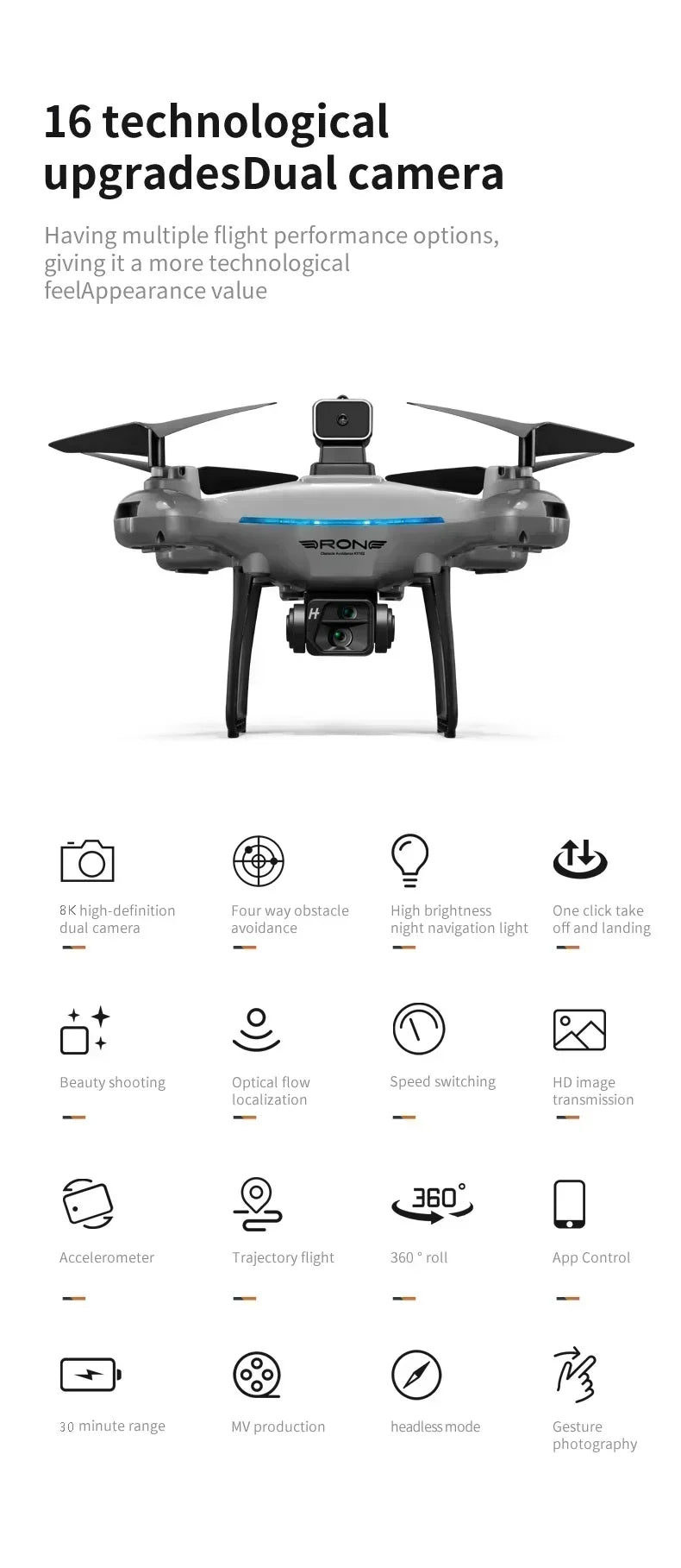 Lenovo Ky102 8K Çift Kameralı ve Engel Önleyici Drone