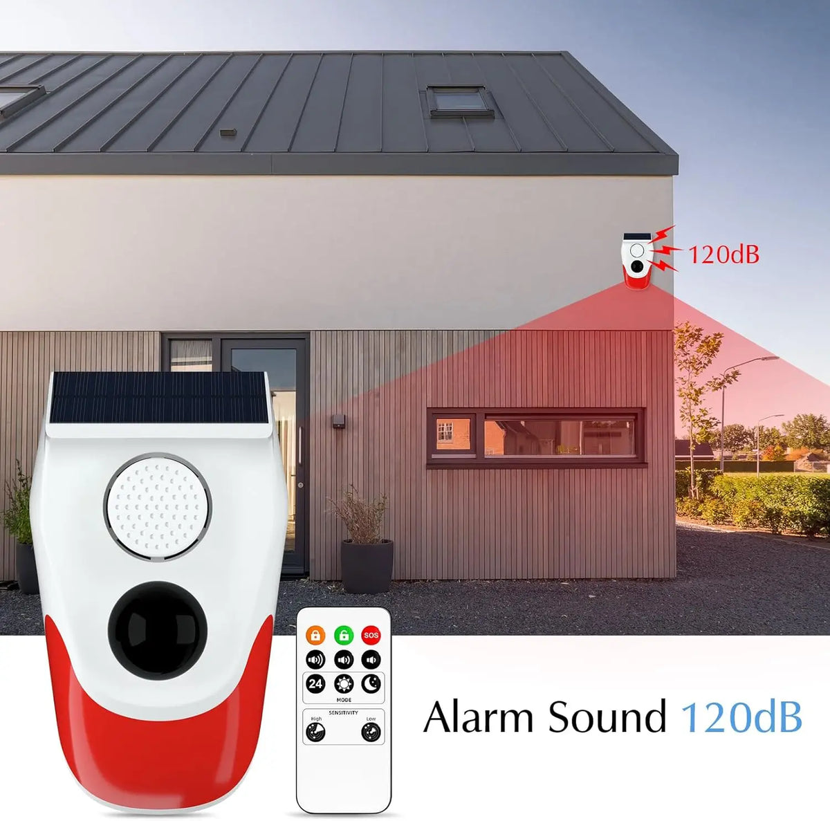 Solar and USB Motion Alarm with Flashing Light