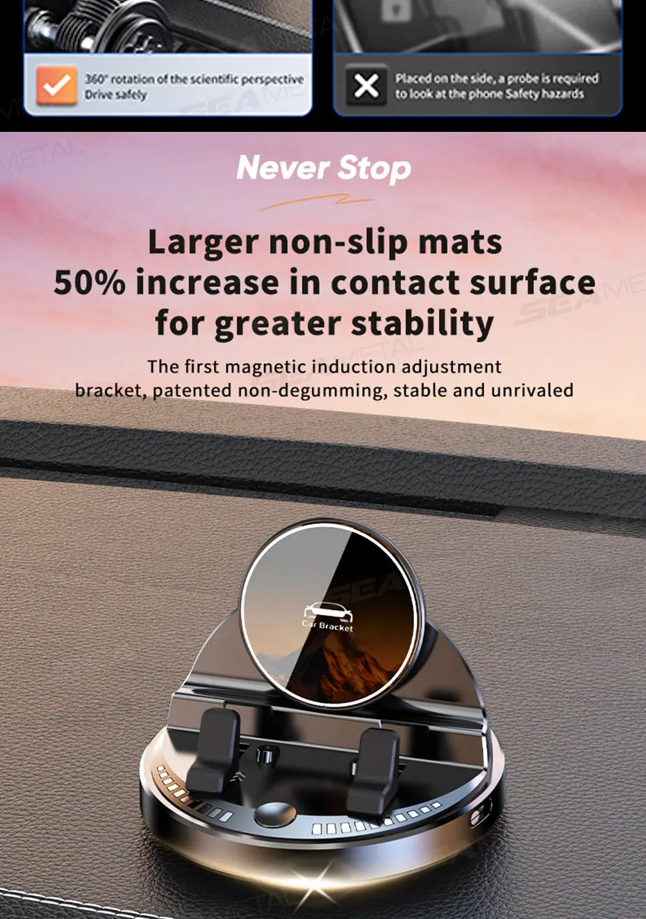 SEAMETAL 15W Wireless Charging Phone Mount for Car Electric Clip Dashboard Phone Holder Universal Phone Stand for iPhone/Samsung