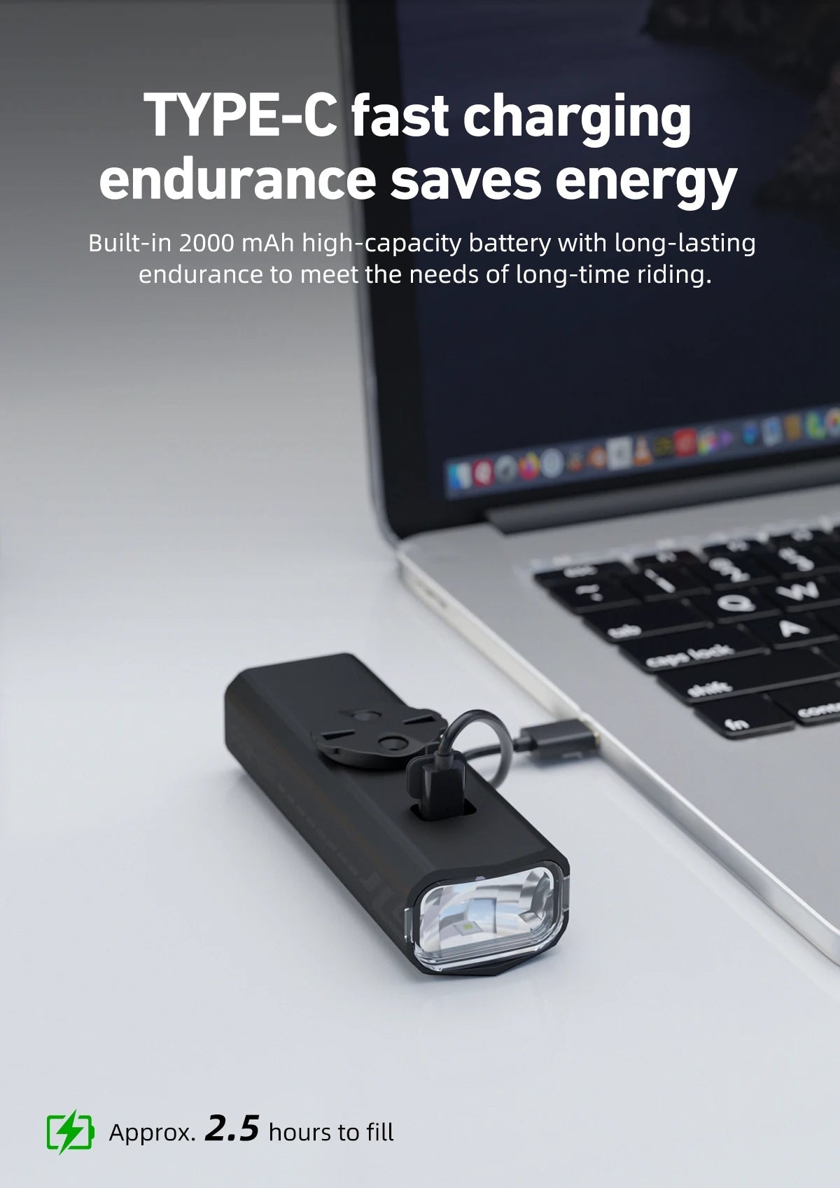 CYCLAMI Bicycle Front Light 500LM Bike Light 2000mAh Waterproof Headlights Flashlight Type-C Charging MTB Road Cycling Lamp