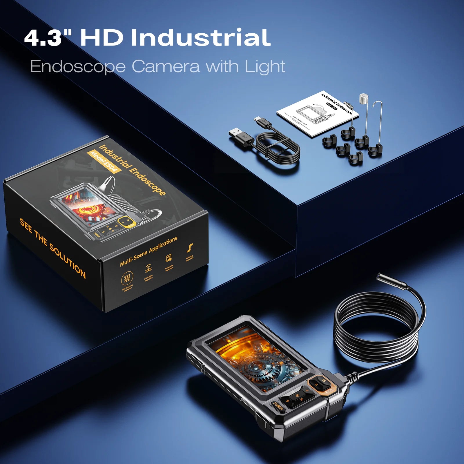 4.3" HD Endoscope Camera with Screen 16.5ft Cable Pipe Inspection