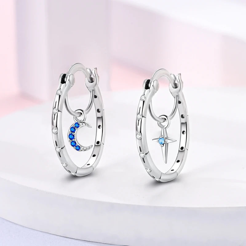 925 Sterling Silver Colored Zirconium Stars Hoop Earrings For Women Jewelry Anniversary WeddingMaking Jewelry Gift