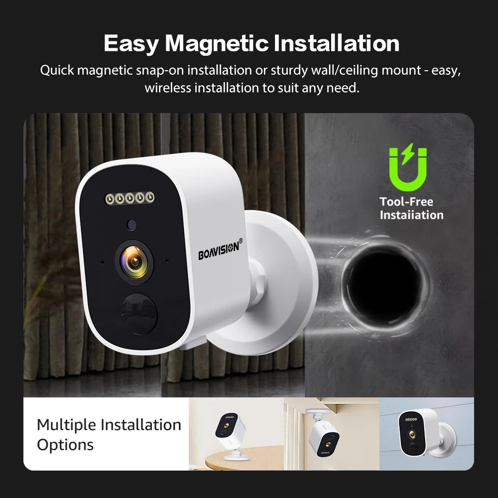 2K 3MP Wireless Solar Security Camera with Battery and Night Vision