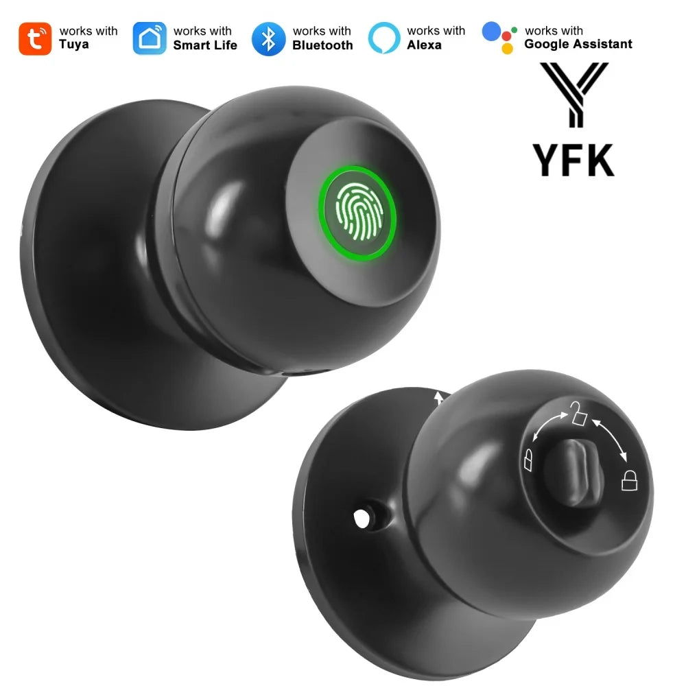 Smart Fingerprint Door Lock Knob with App Control, Password, Key Unlock and Auto Lock
