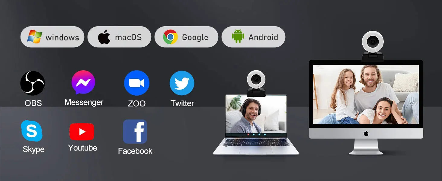 2K Streaming Webcam with Ring Light and Autofocus