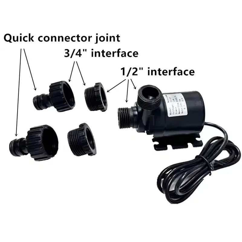 Water Pump 12v High Pressure Ultra Quiet Solar DC 24V Lift 5M 800L/H Brushless Motor Submersible Water Pumps Quick Break Joint