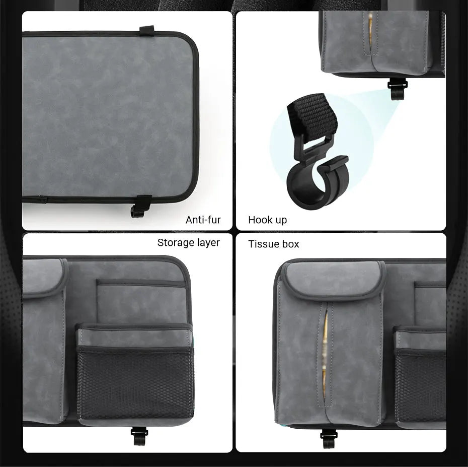 SEAMETAL Car Seat Back Storage Bag Premium Suede Car Organizer Multi-Pocket Storage Pocket Hanging Back Seat Auto Tissue Holder