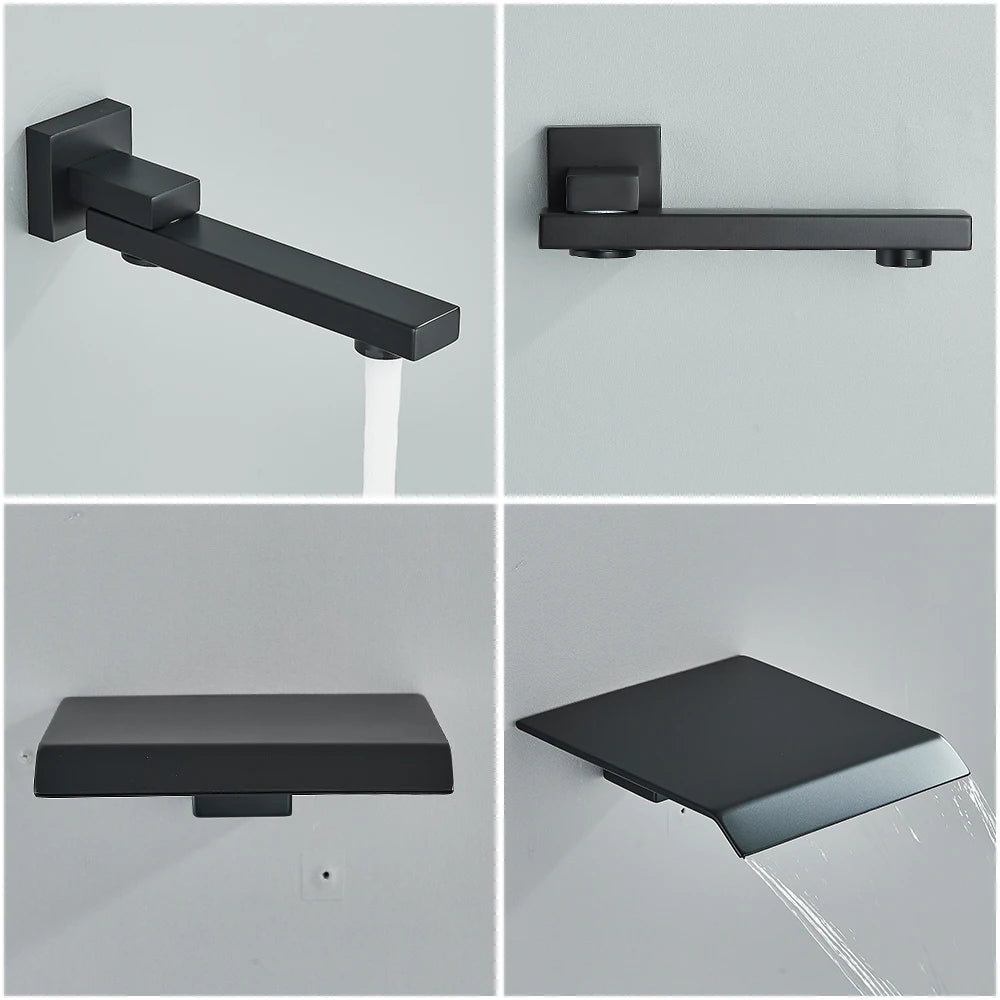 Matte Black Concealed Shower System with Rainfall Head & Tub Spout