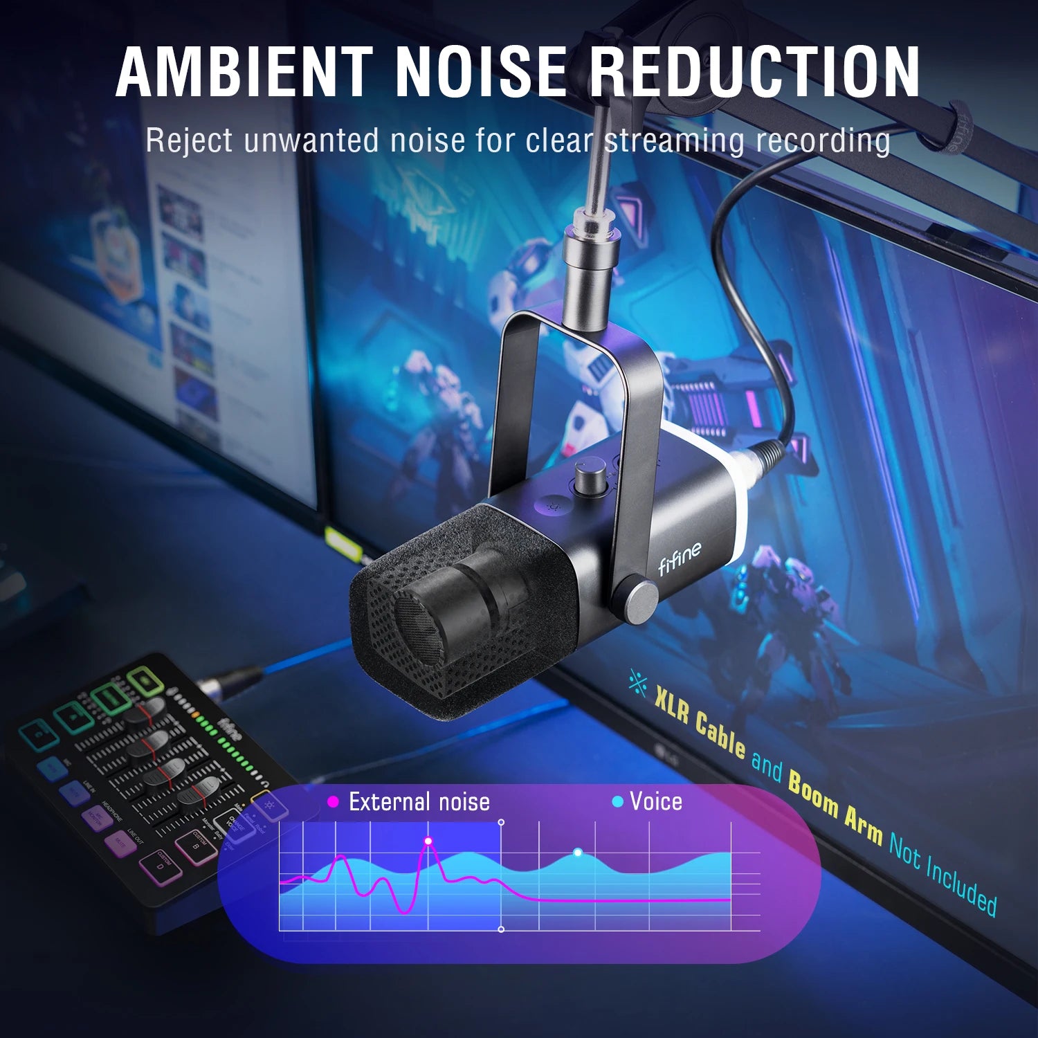 FIFINE USB/XLR Dynamic Microphone with Touch Mute and RGB