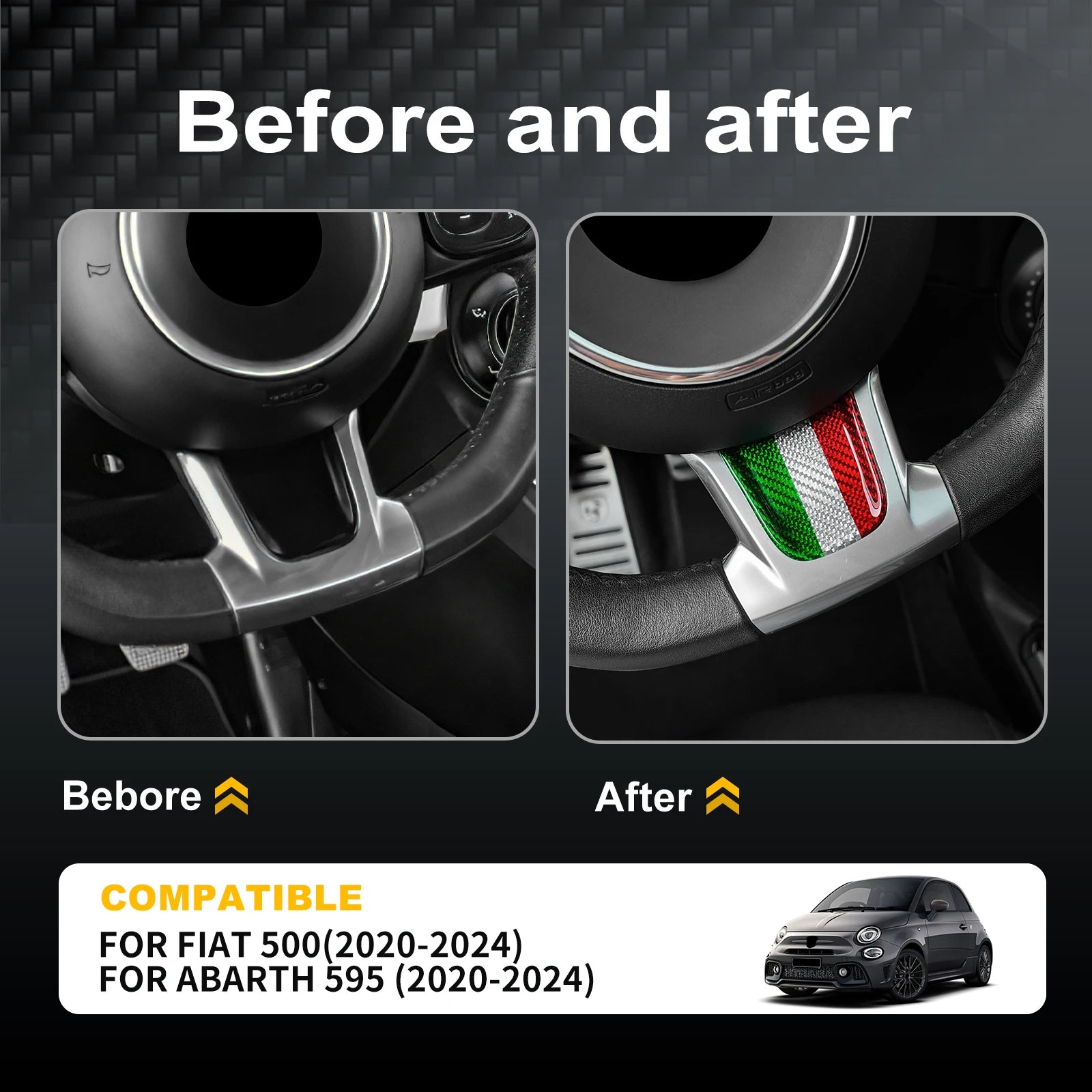 Carbon Fiber Steering Wheel Bottom Sticker for Fiat 500 Abarth