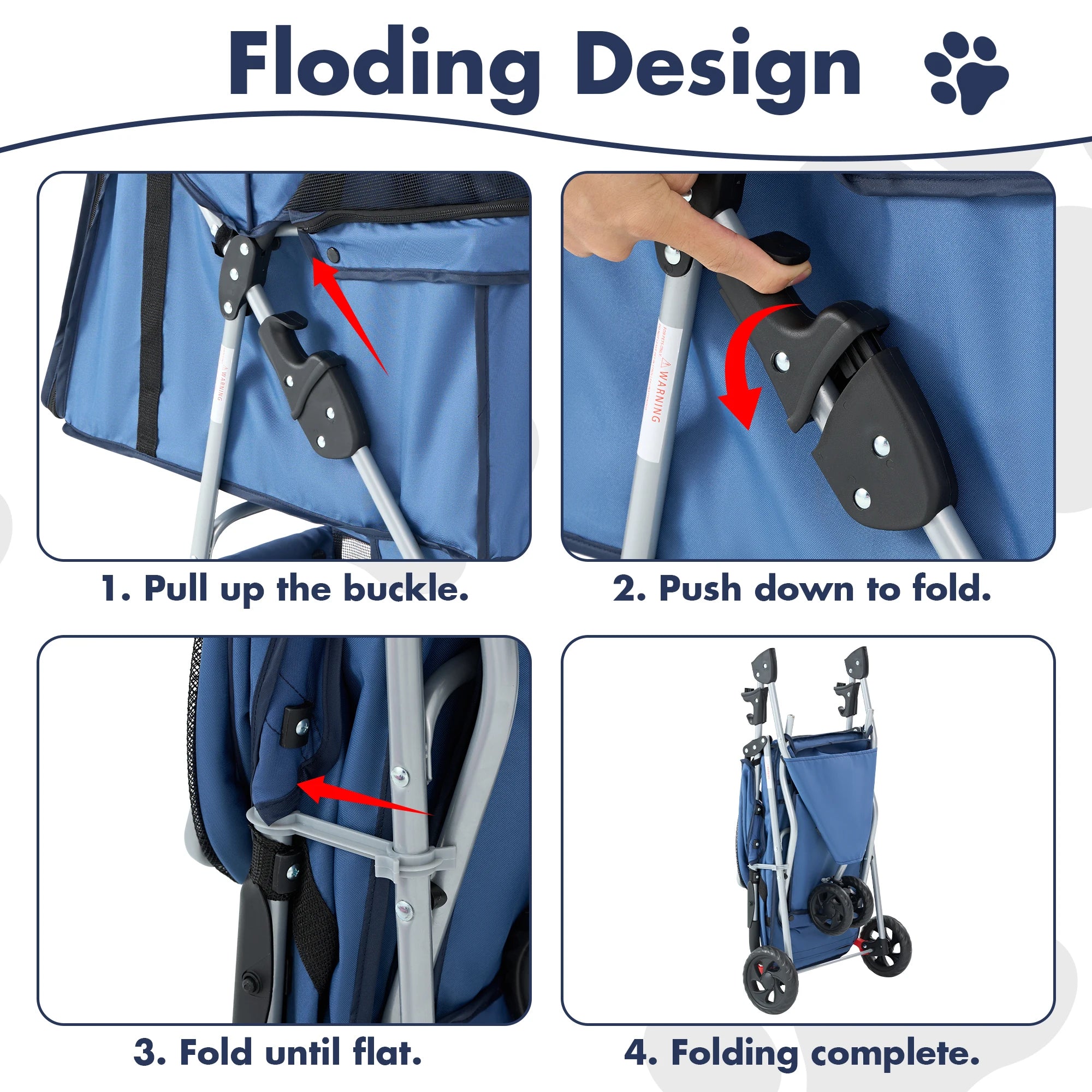 3-Wheel Foldable Pet Stroller with Storage & Mesh Windows
