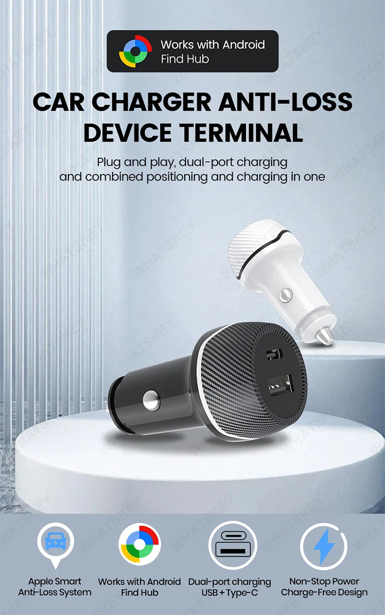Car Charge GPS Locator Tracker Fast Charging USB Type C Car Charger Adapter Work With Android Google Find My APP Vehicle Tracker