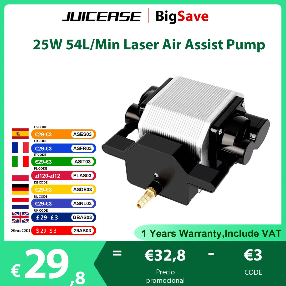 Pompa wspomagana powietrzem o mocy 25 W do grawerowania laserowego