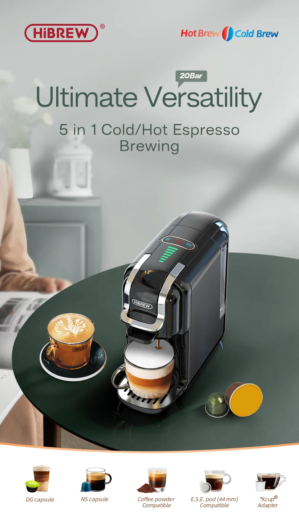 HiBREW Multiple Capsule Coffee Machine 5‑in‑1 Hot & Cold Brewing