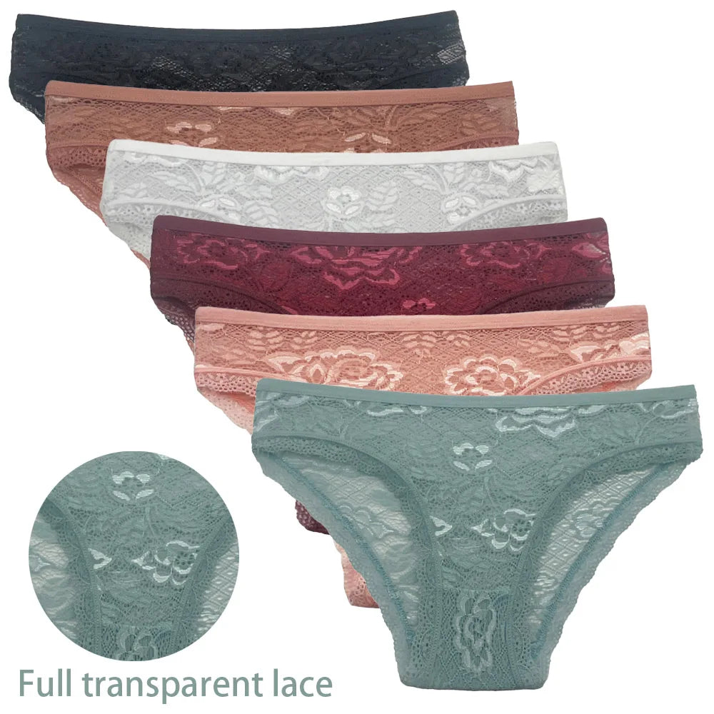 5 PCS/Set Mesh Briefs M-2XL Lace Panties Sexy Transparent Underwear Low Rise Panties Girls Intimates Lingeri