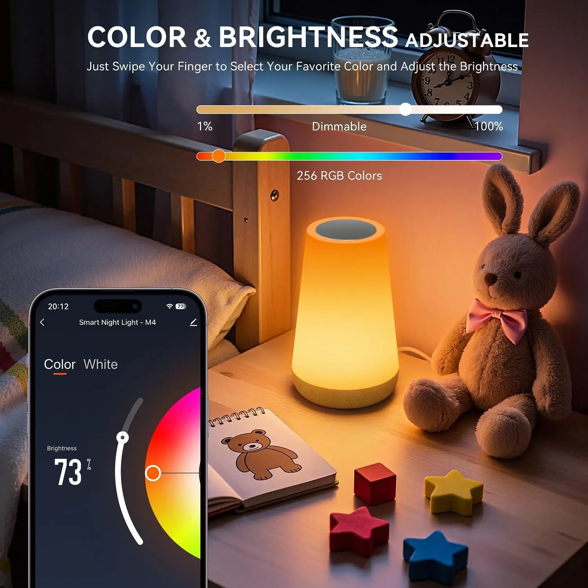 Candeeiro de mesa Wi-Fi com aplicação Tuya Smart, candeeiro de ambiente para mesa de cabeceira, candeeiro de mesa de cabeceira com controlo remoto, luz noturna com vários modos de iluminação