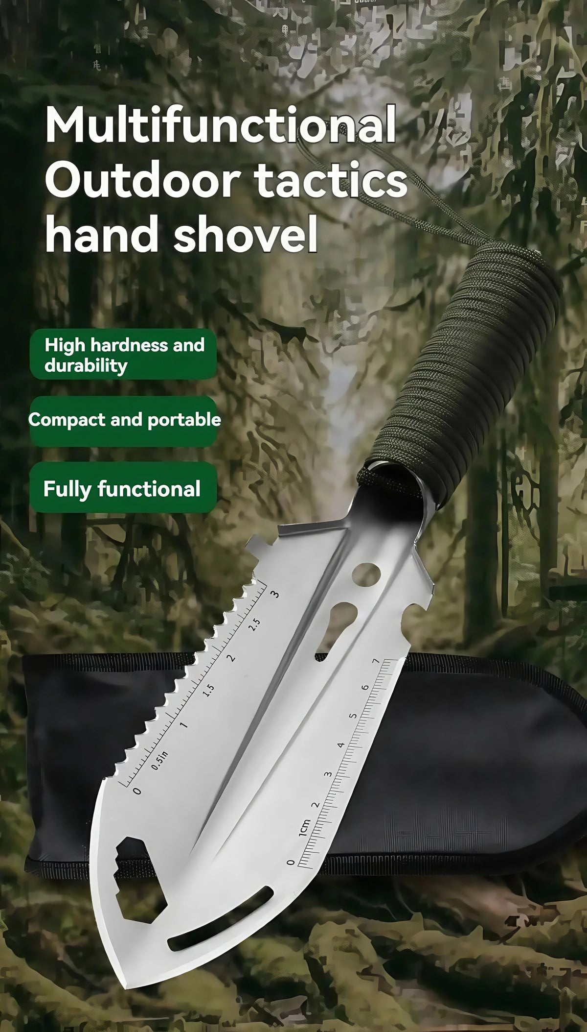 Steel Camping Trowel Multitool with Carry Bag