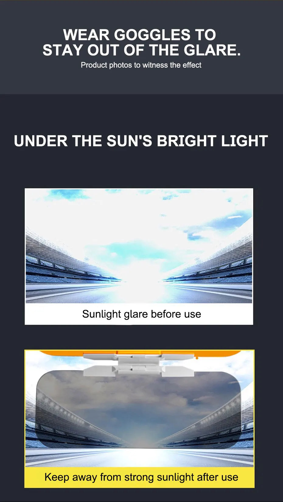 SEAMETAL Windshield Polarized Sunshade 2 in 1 Sun Visor Anti Glare Sun Shade HD Night Vision Goggles UV Blocking Sunglasses