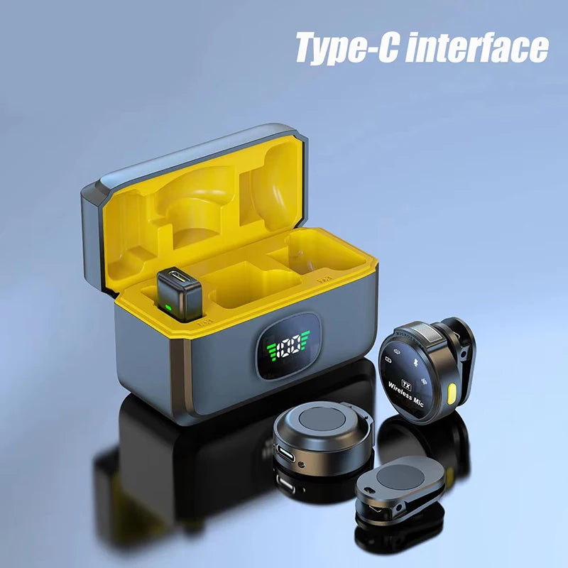 طقم ميكروفون لافالير لاسلكي مزدوج من نوع Type-C