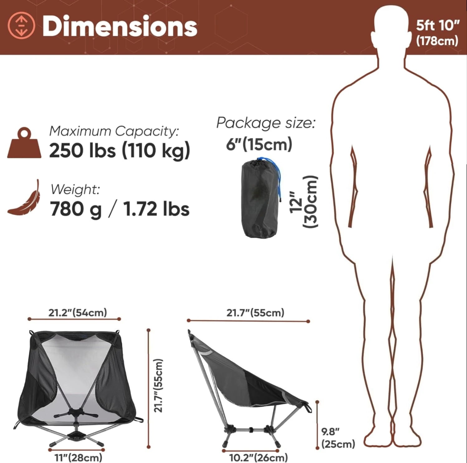 Ultralight Foldable Camping Chair 780g for Hiking and Travel