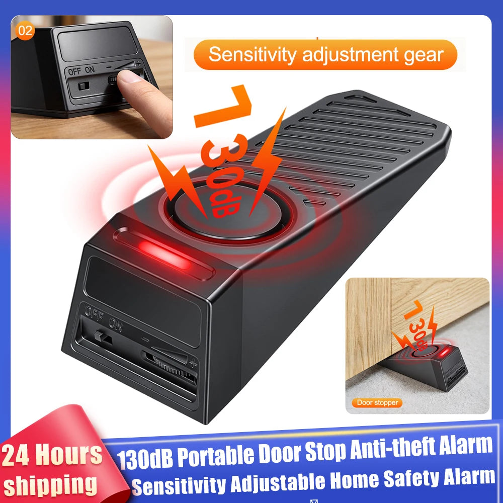 130dB Door Stop Alarm Sound Light Anti-Theft Anti-Wolf Adjustable Sensitivity Long Battery Compact Home Hotel Travel