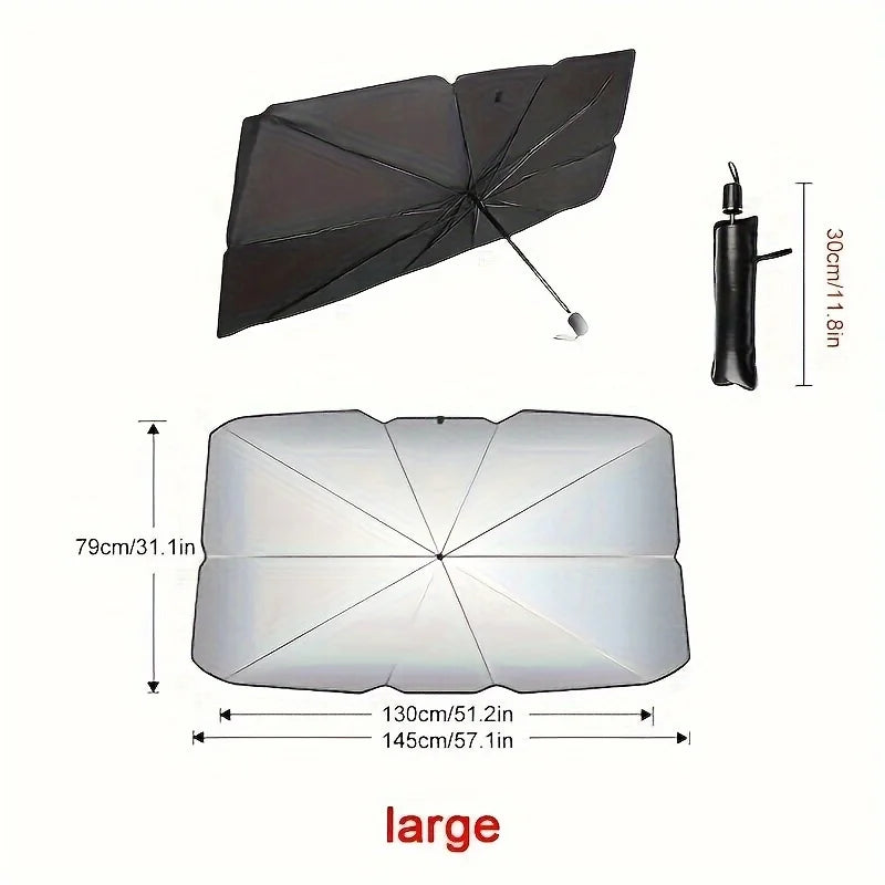 Folding Umbrella-Style Car Windscreen Sunshade