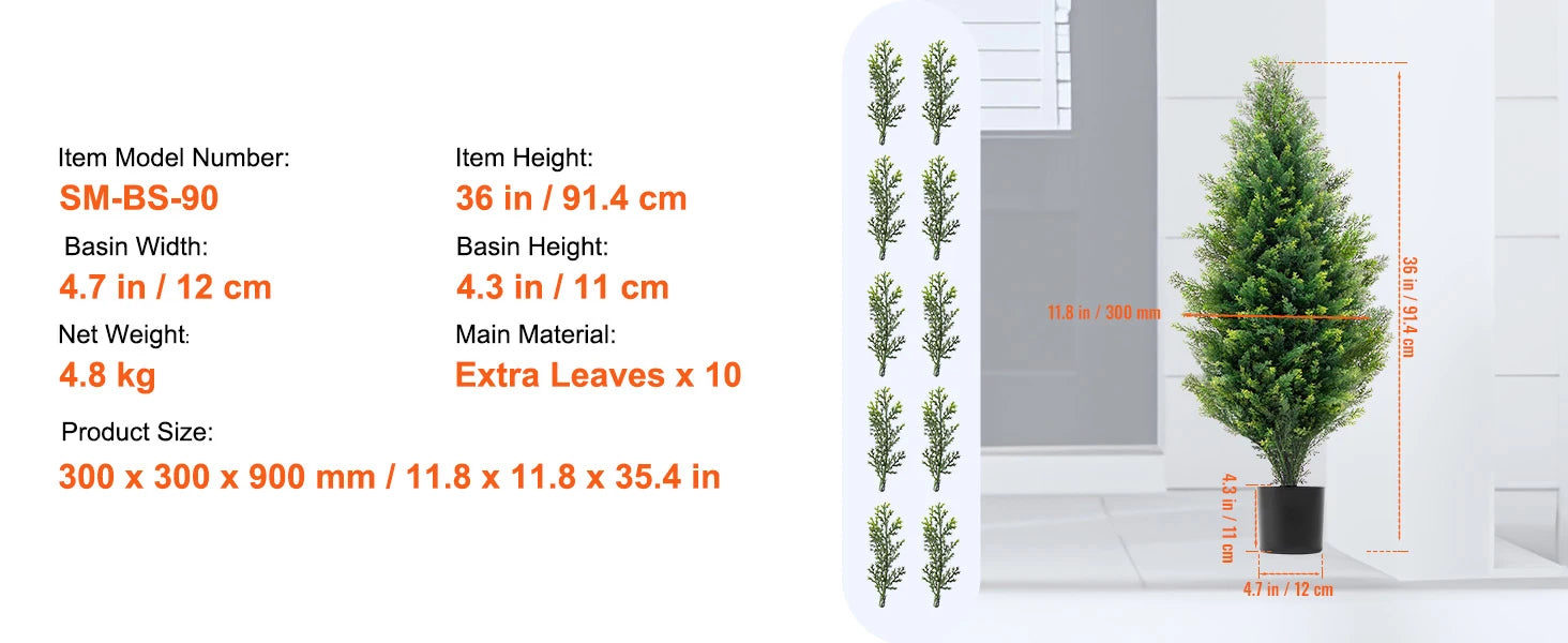SucceBuy Artificial Cedar Topiary Tree Evergreen Fake Pine Cypress Trees Plant Artificial Greenery Set for Home Decor Outdoor