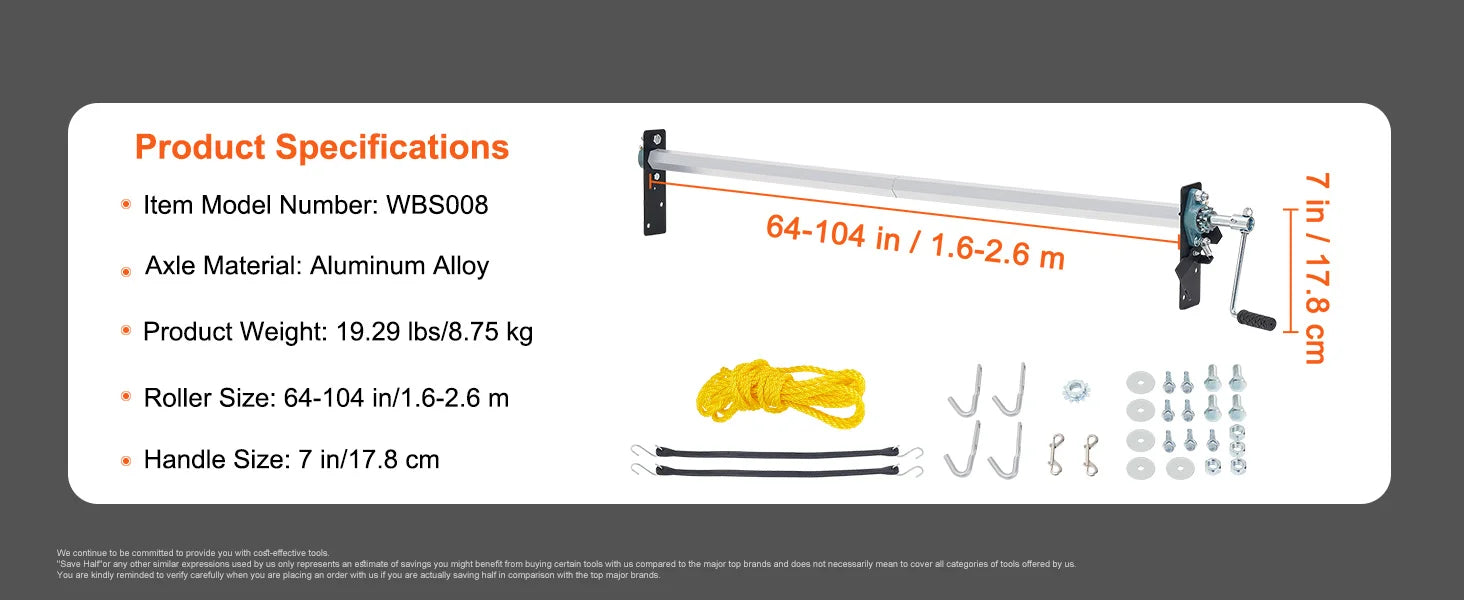 Kit de rouleau de bâche à manivelle réglable pour camions 64–104 pouces