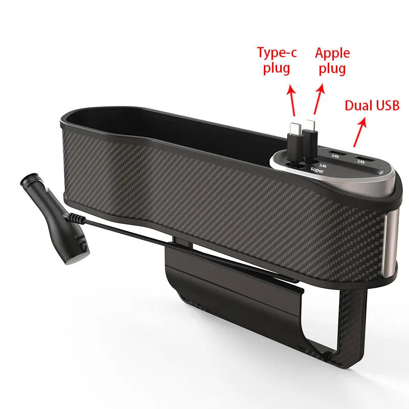 Car Seat Gap Organizer with Wireless Charging and Storage Box