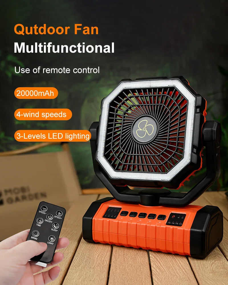20000mAh Rechargeable Portable Fan with LED Light