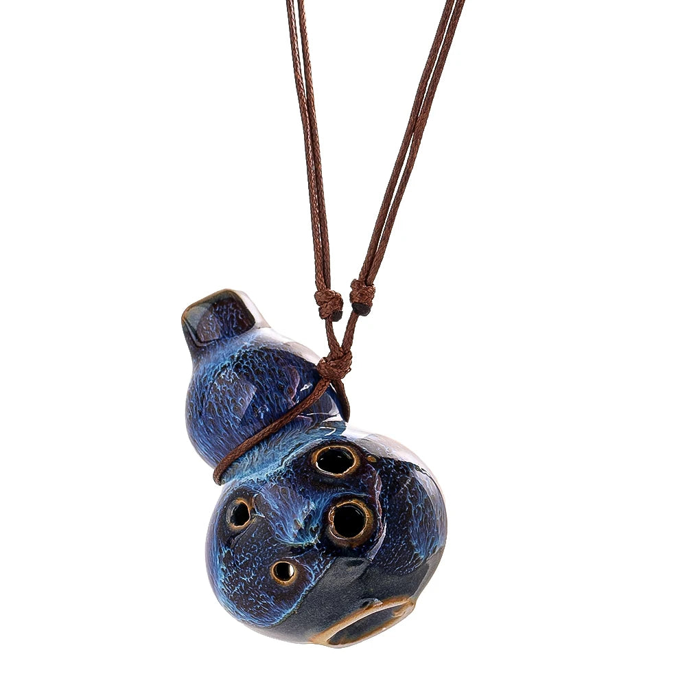 Seven-Hole Ceramic Pendant Ocarina with Cord