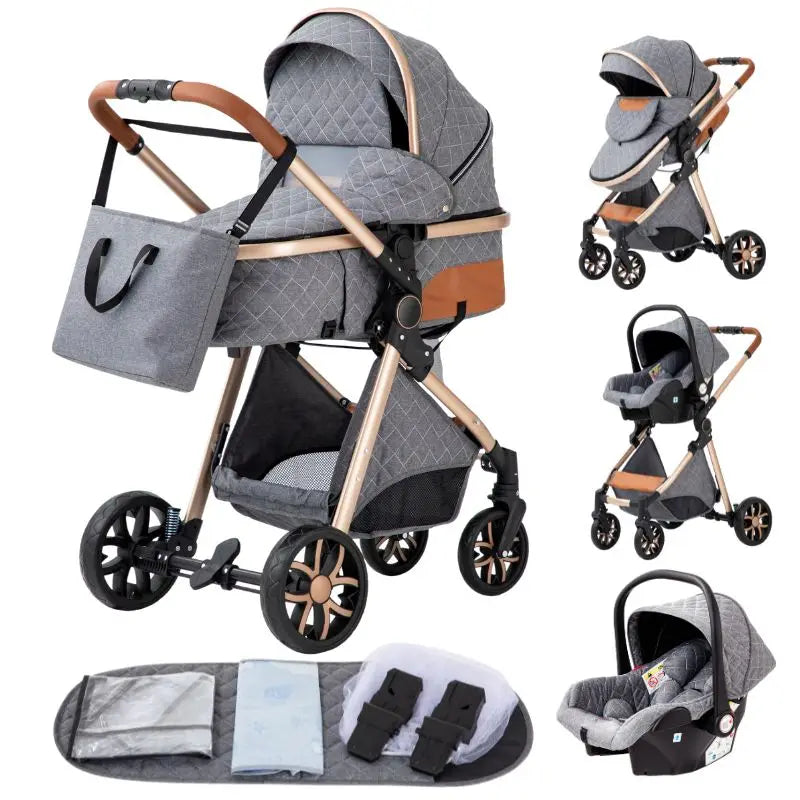 3‑in‑1 Baby Pram Travel System – Lightweight All‑Terrain Stroller